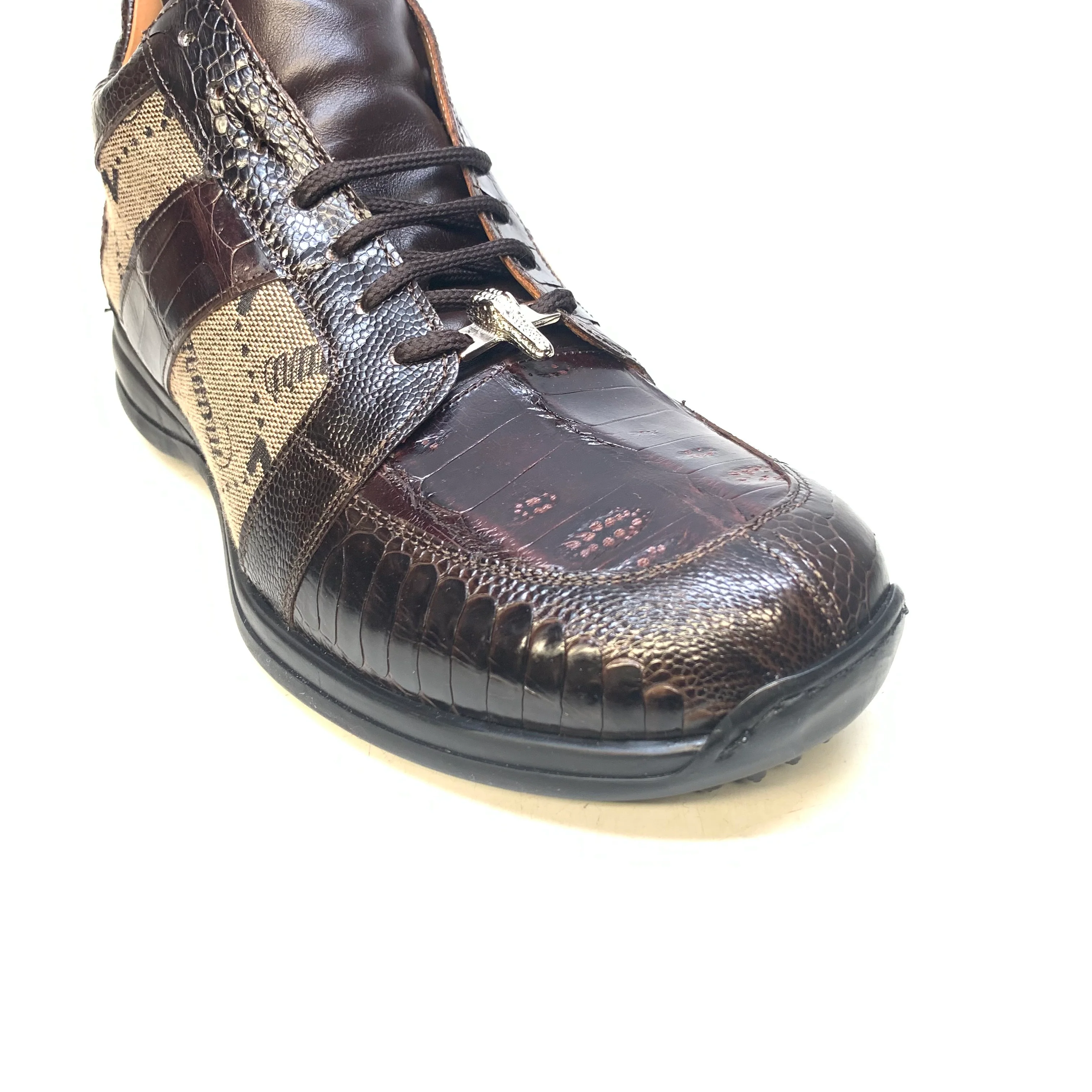 Mauri  Men's '8425' Rust Brown Baby Crocodile/ Ostrich Leg Sneakers - Image 2