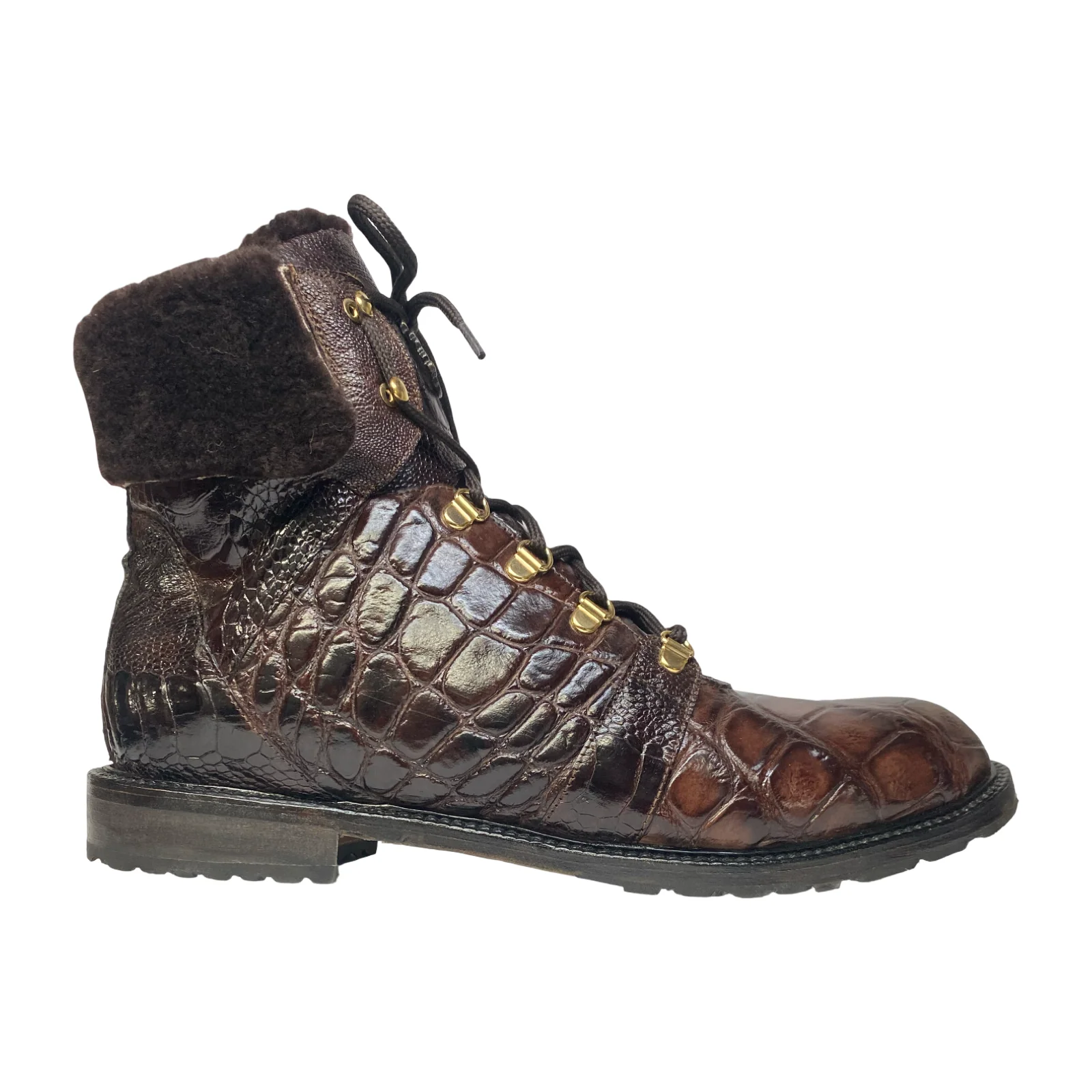 Mauri Pathfinder 4963/3 Men's Shoes Chocolate Brown Exotic Shearling / Alligator / Ostrich Leg Boots - Image 3