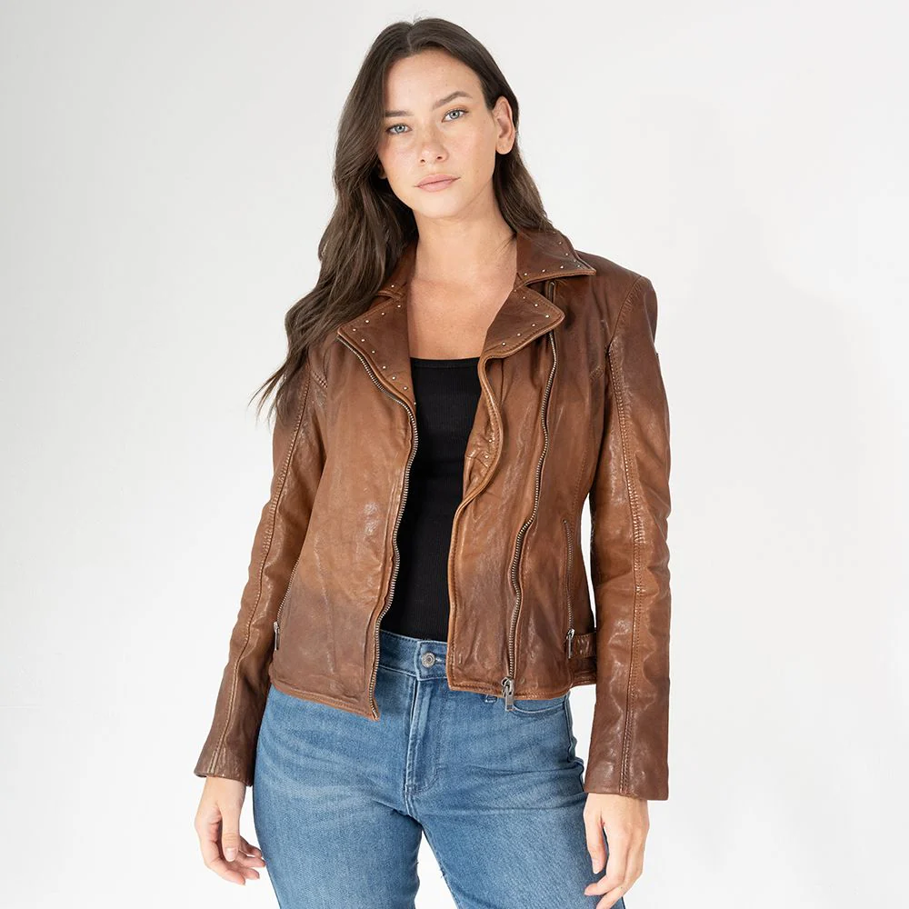 Mauritius Women's Naila RF Leather Jacket, Golden Brown - Image 3