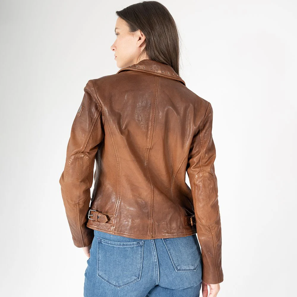 Mauritius Women's Naila RF Leather Jacket, Golden Brown - Image 4