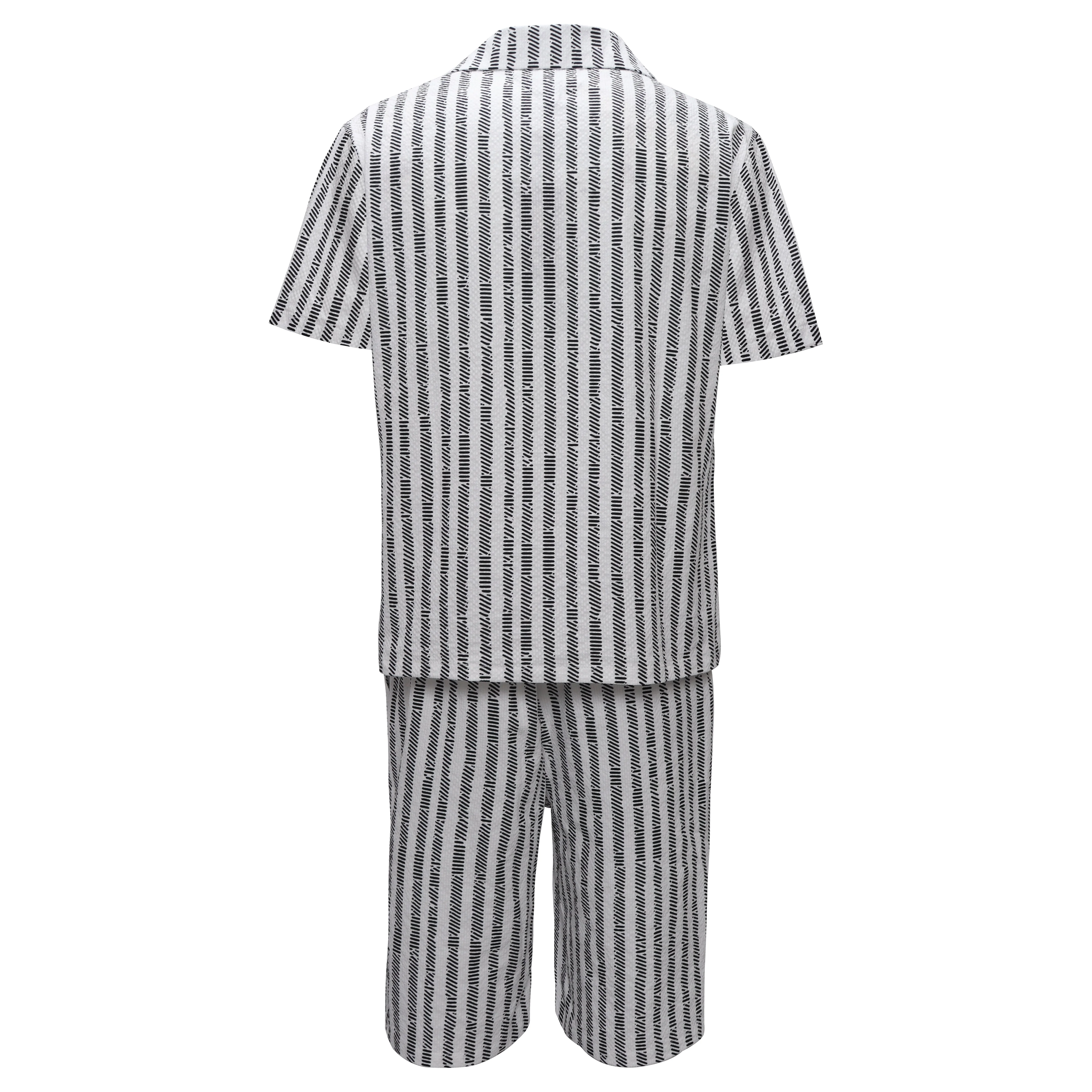 Men’s Striped Button-Up Shirt & Shorts Set WHITE/BLACK - Image 2