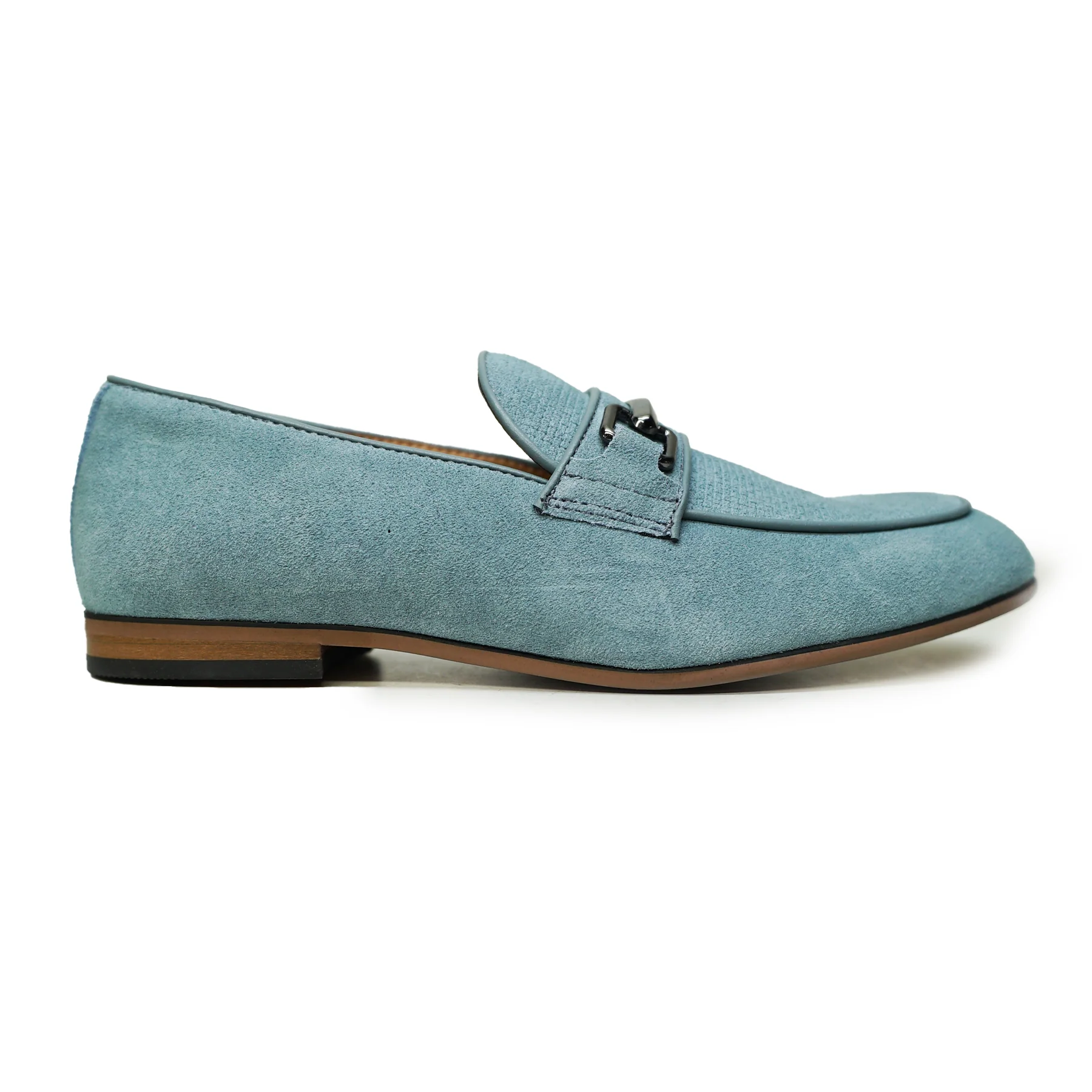 Faranzi Men's Powder Blue Suede Bit Loafers - Image 2