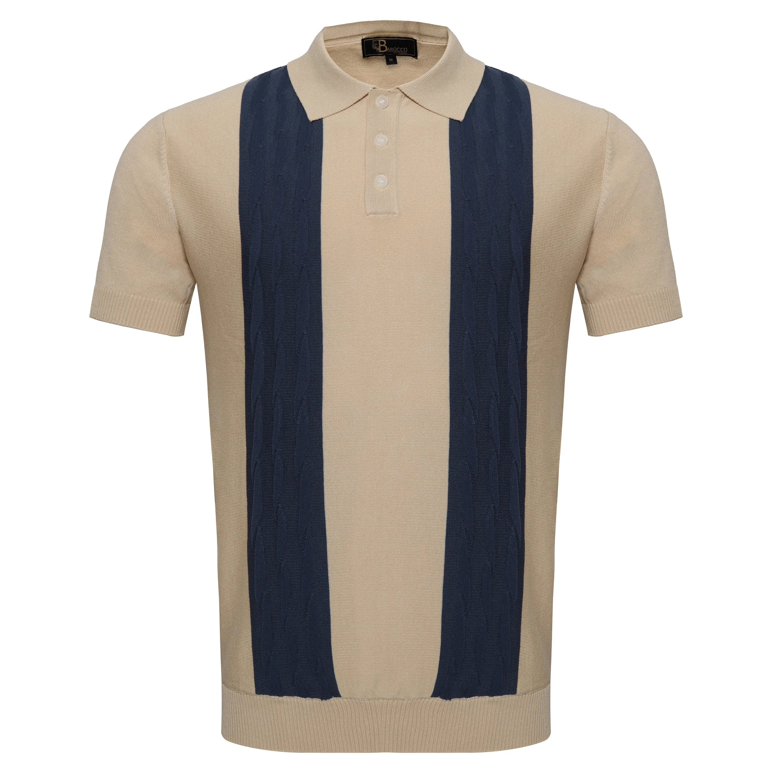 Men's Retro-Inspired Knit Polo Shirt IVORY/NAVY