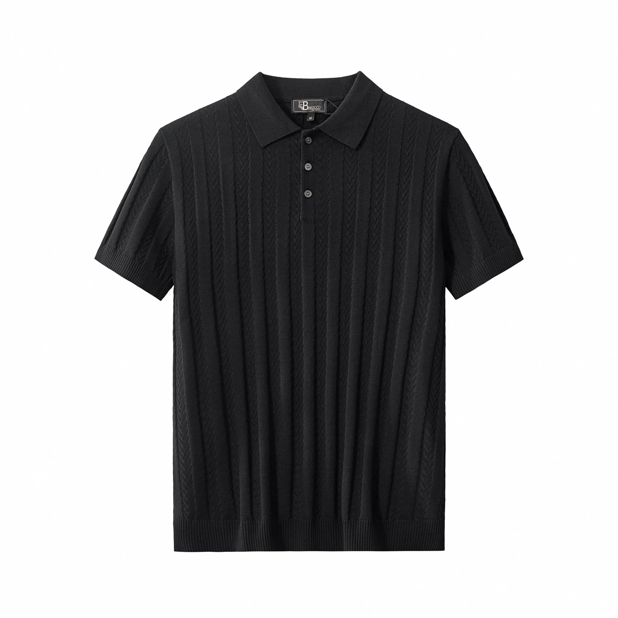 MetroLine Button Knit Polo BLACK