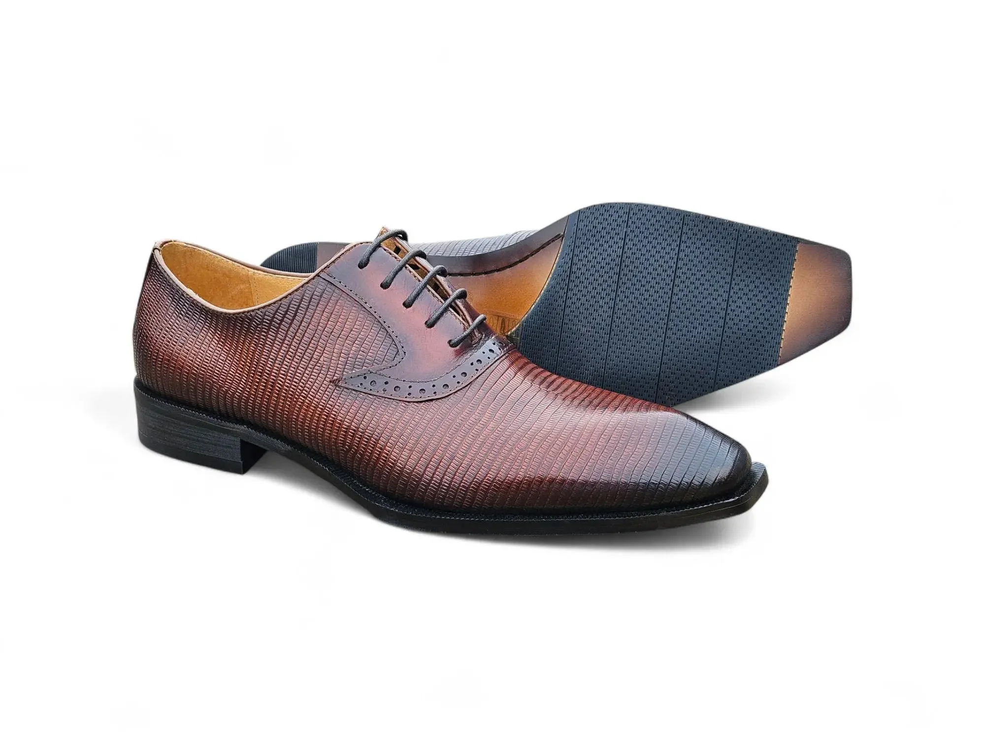 Milano Lizard Embossed Oxford Dress Shoes - Image 3
