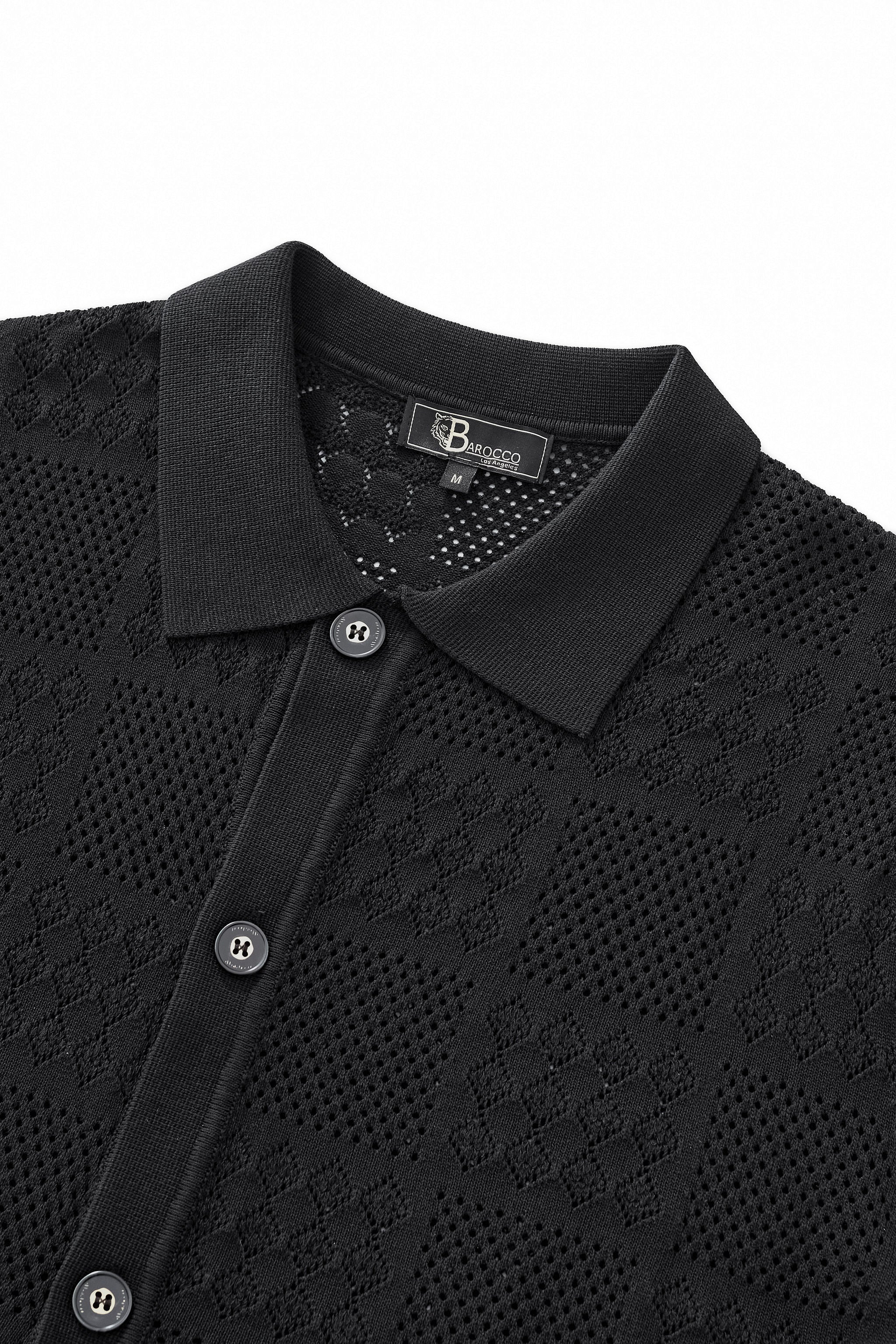 Monaco Mesh Knit SS Shirt BLACK - Image 3