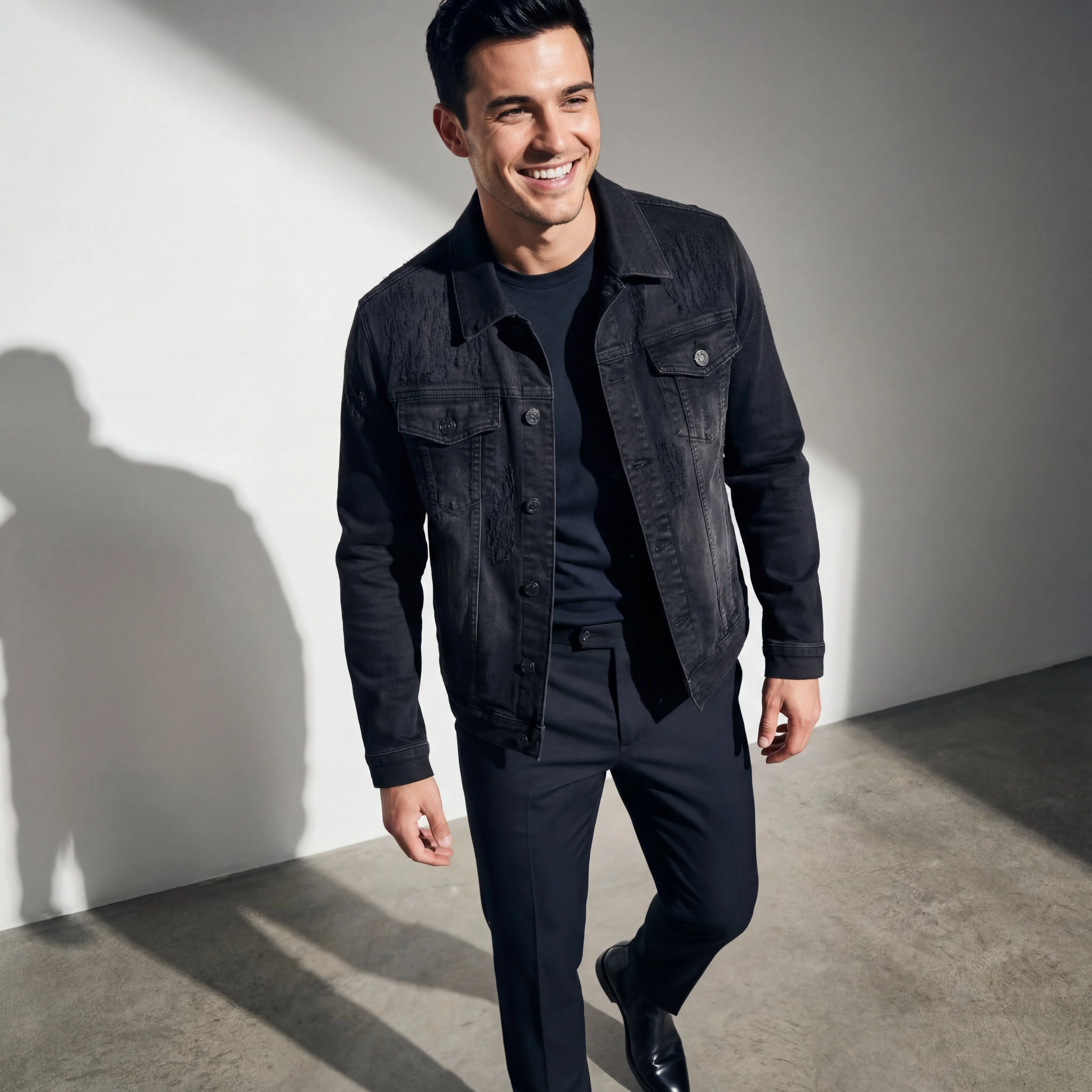 Obsidian Distressed Denim Jacket BLACK - Image 2