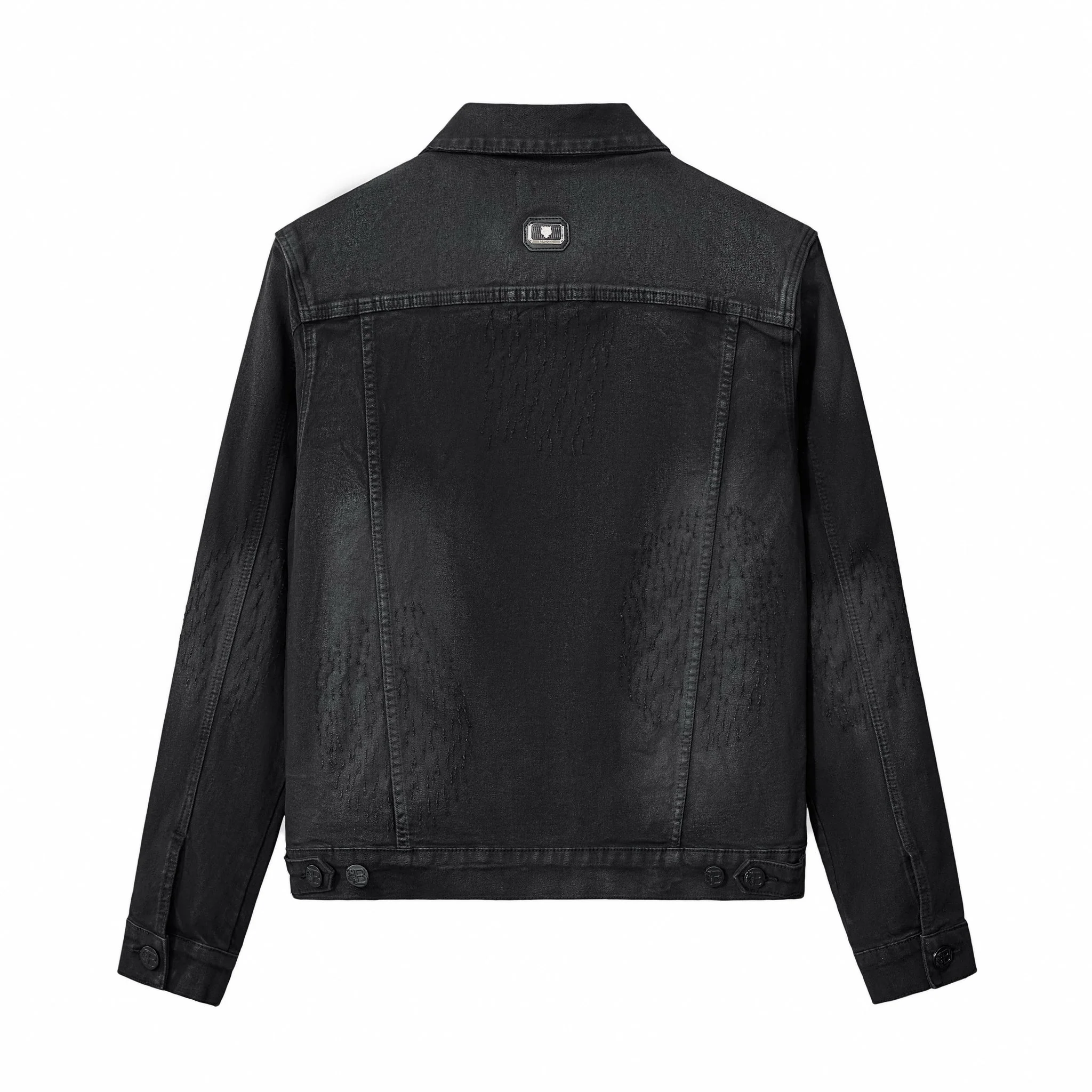Obsidian Distressed Denim Jacket BLACK - Image 3