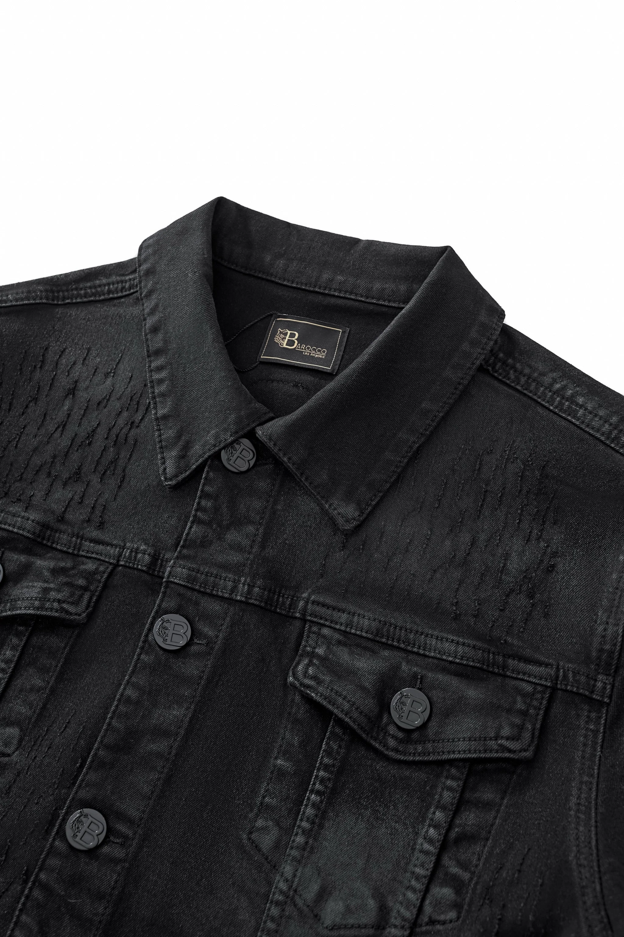 Obsidian Distressed Denim Jacket BLACK - Image 4