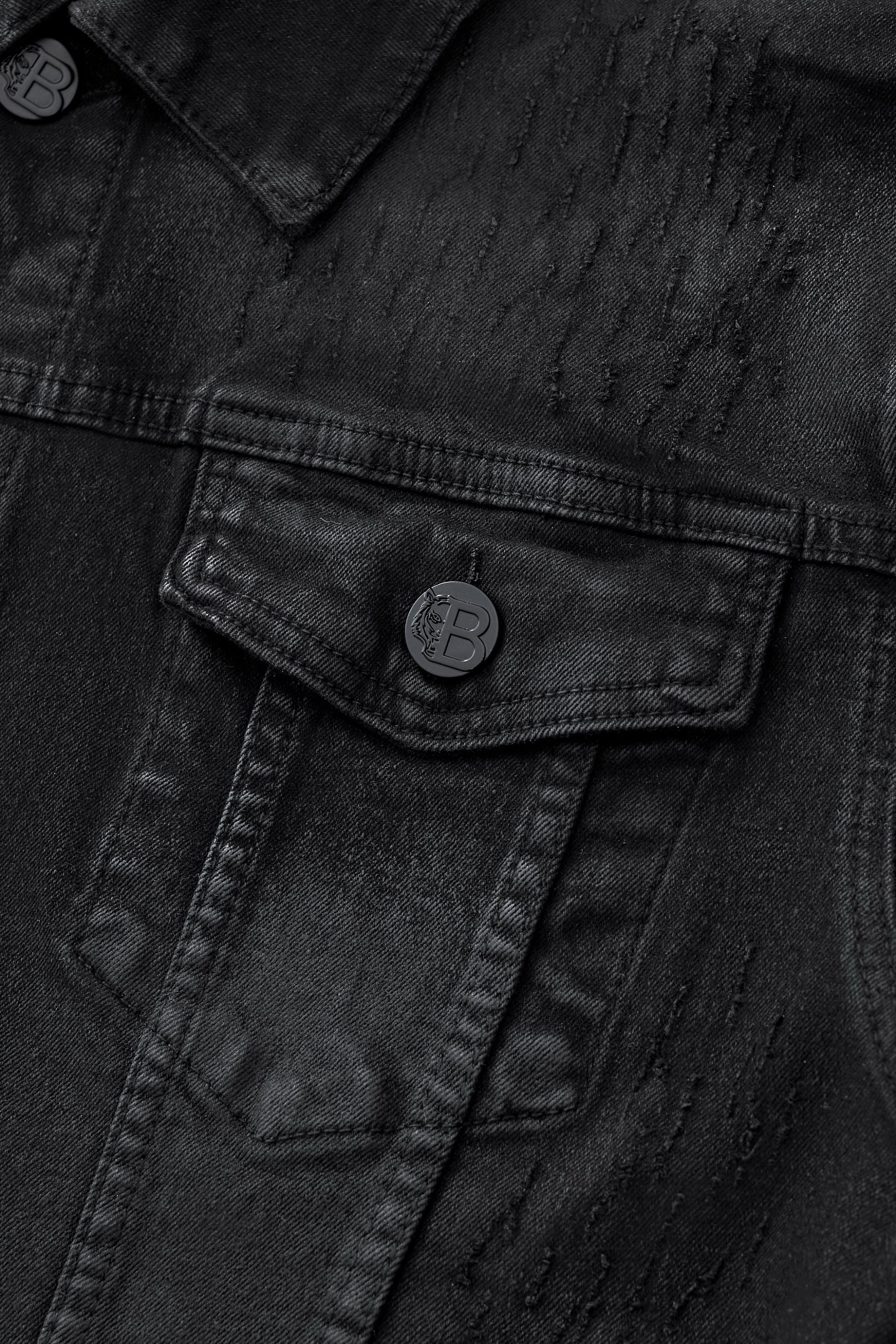 Obsidian Distressed Denim Jacket BLACK - Image 5