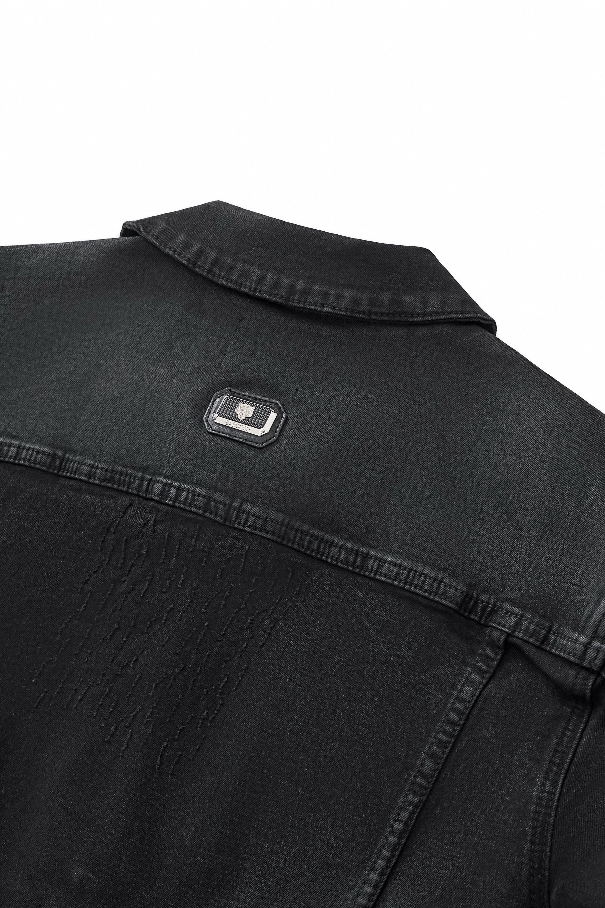 Obsidian Distressed Denim Jacket BLACK - Image 9