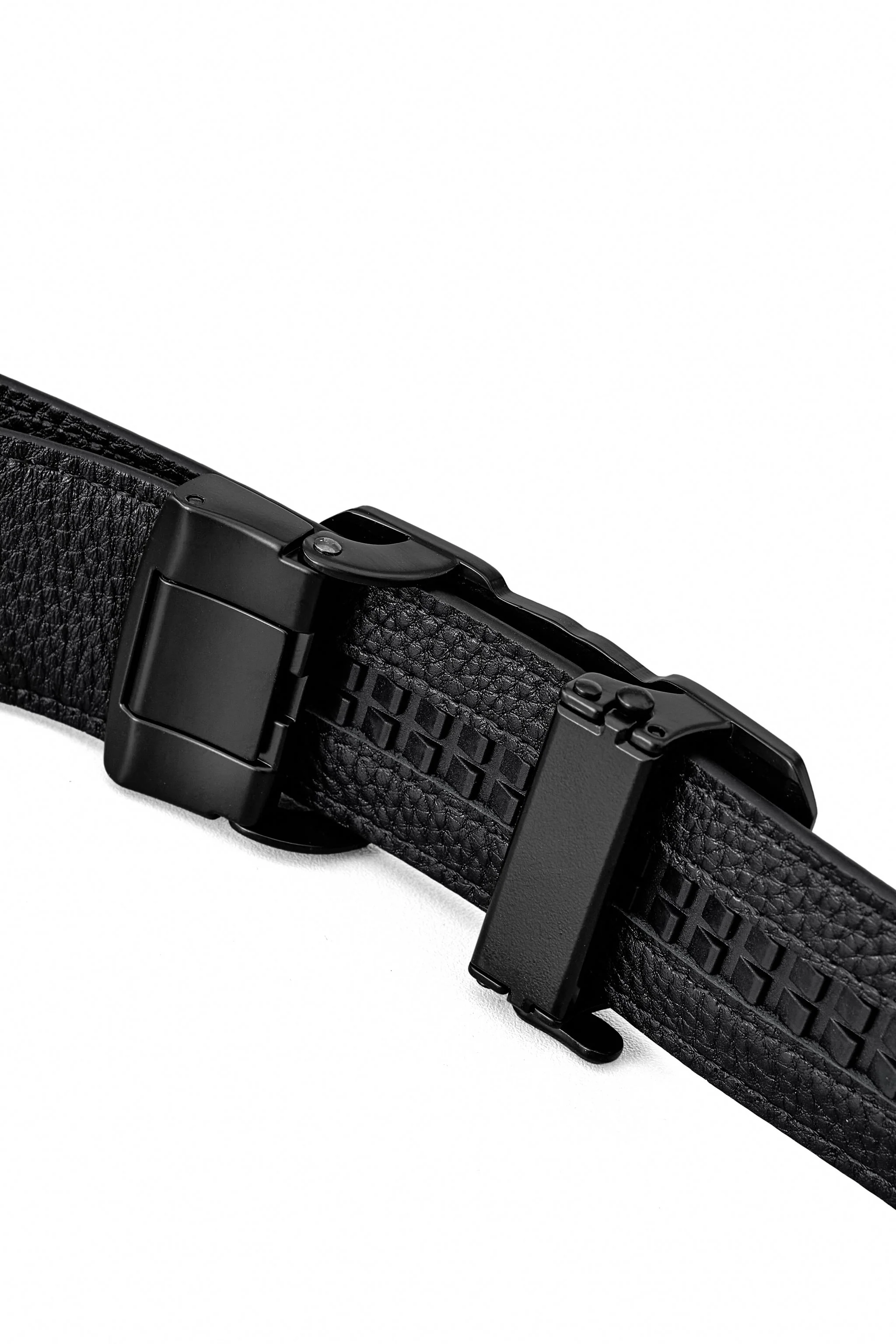 Ostrich-Emb. Leather Lion Auto BKL Belt – Blackout BLACK/BLACK - Image 5