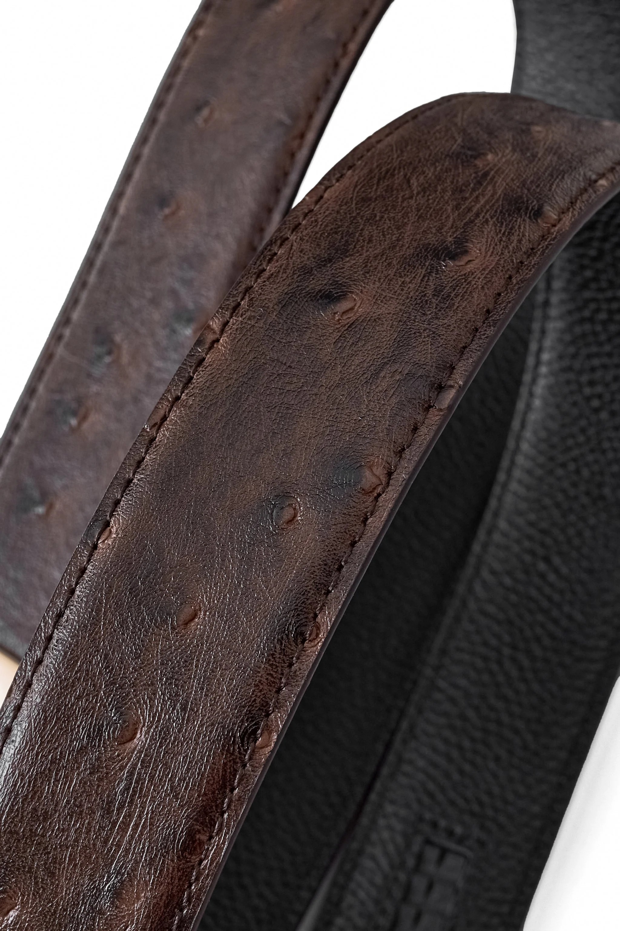 Ostrich-Emb. Leather Lion Auto BKL Belt – Gold Ed. GOLD/COFFEE - Image 5