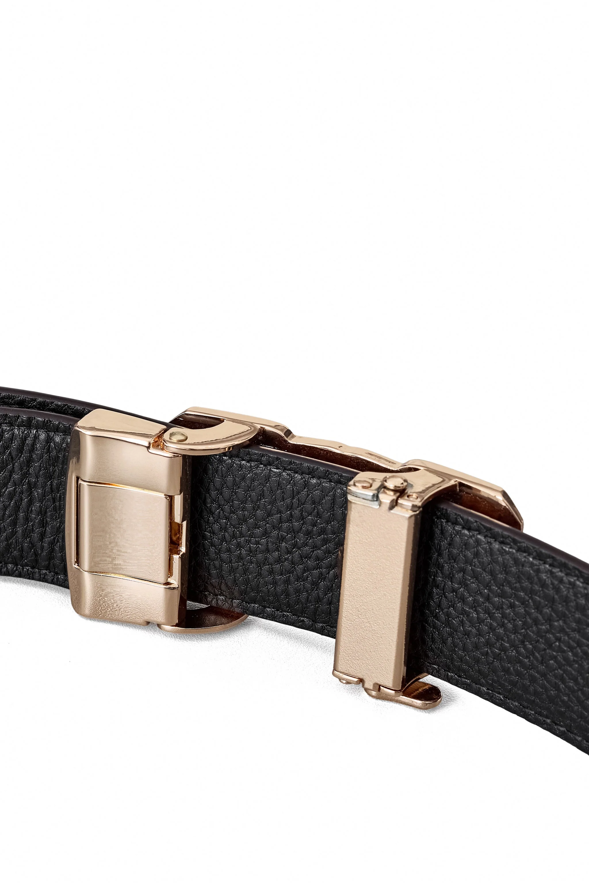 Ostrich-Emb. Leather Lion Auto BKL Belt – Gold Ed. GOLD/COFFEE - Image 6