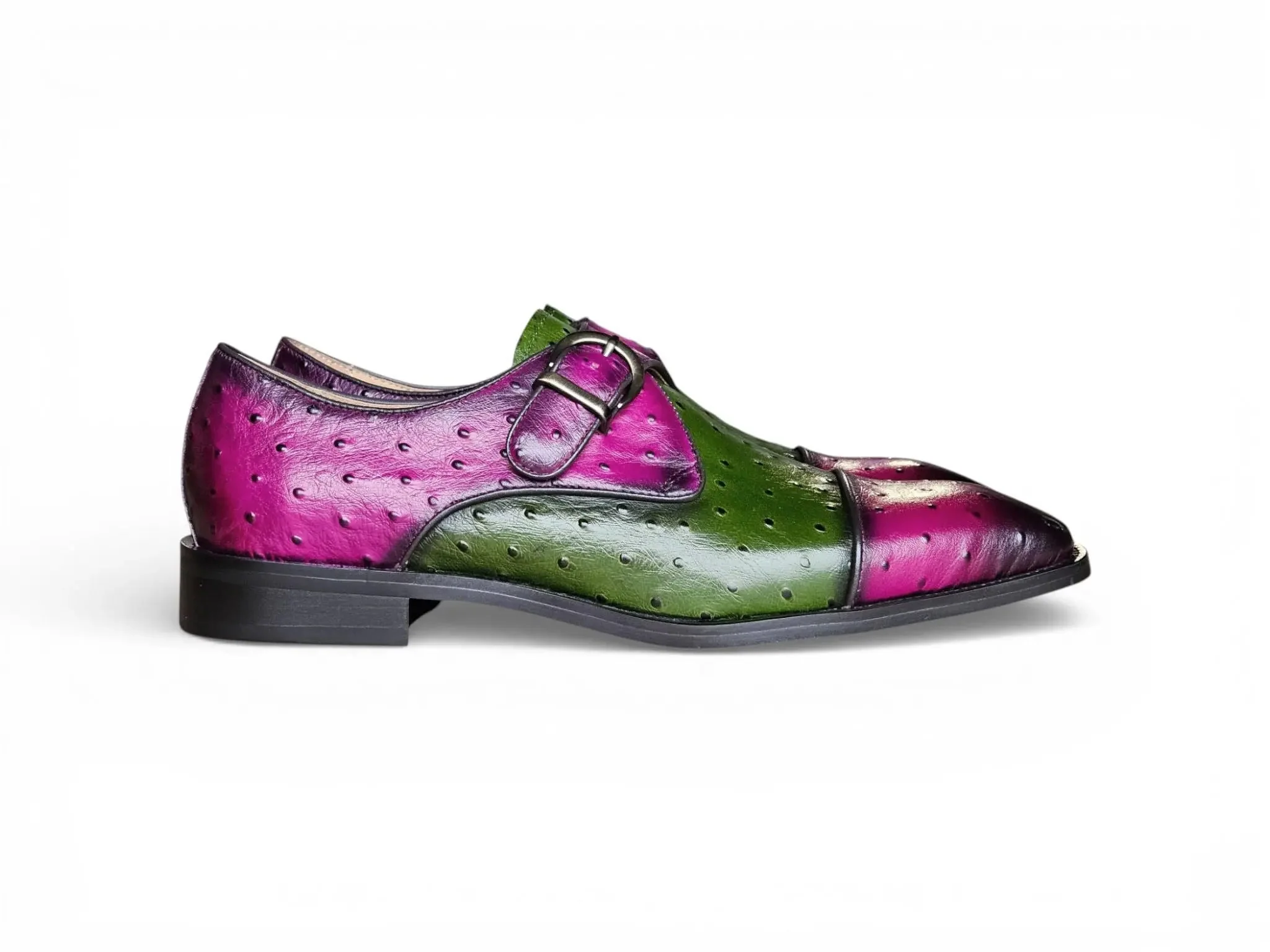 Ostrich Embossed Cap Toe Single Monk Strap - Image 7
