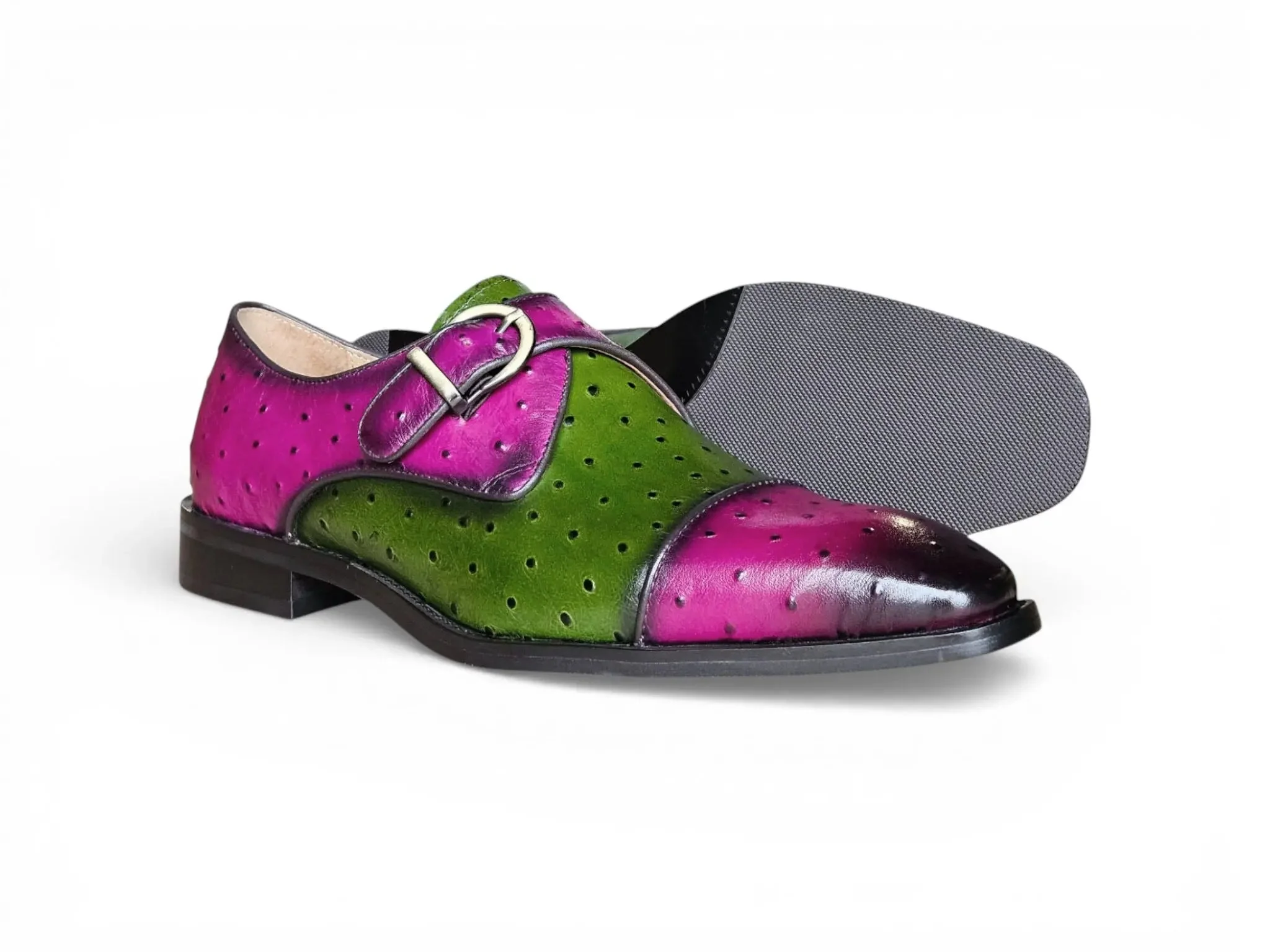 Ostrich Embossed Cap Toe Single Monk Strap - Image 8