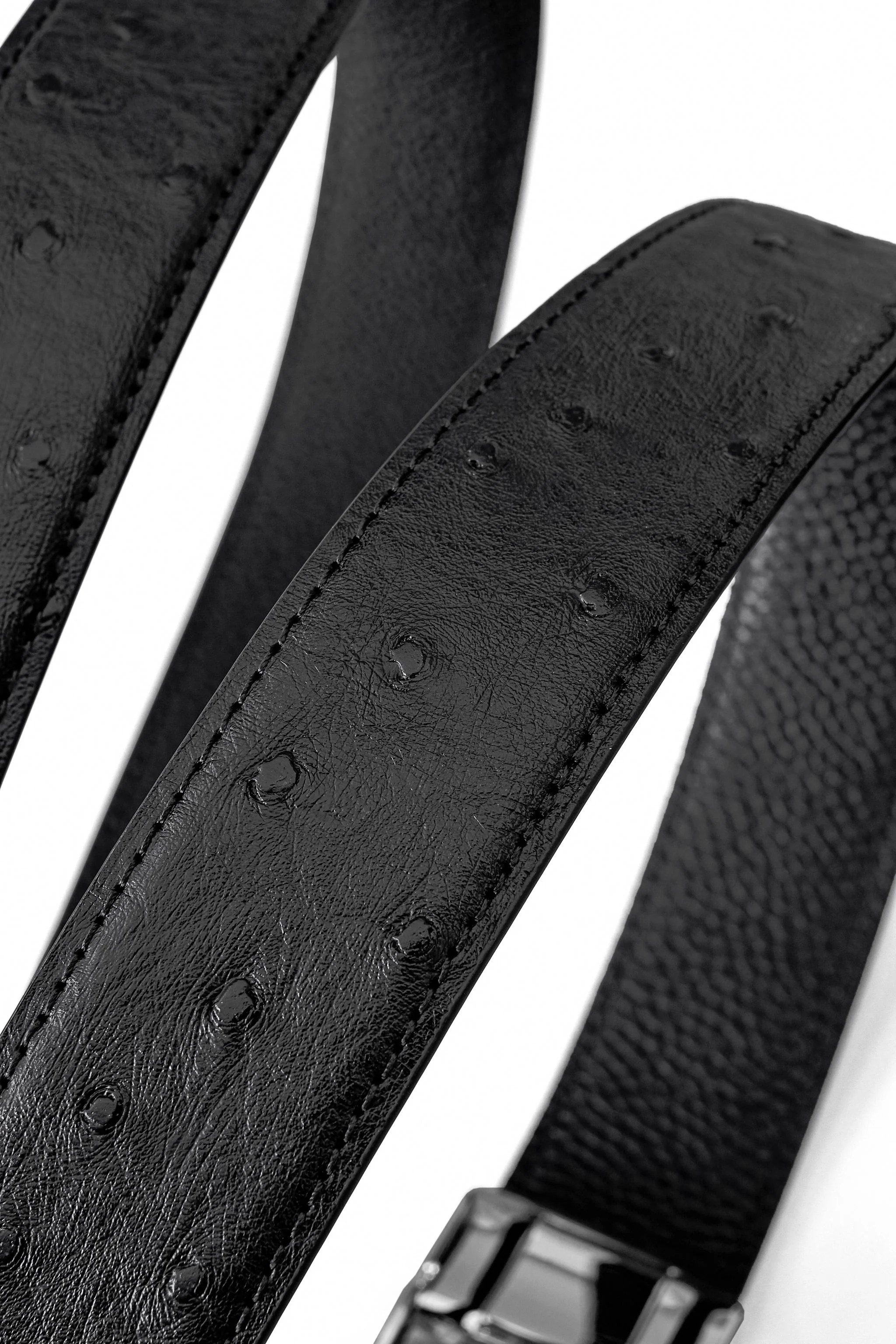Ostrich Leather Lion Auto BKL Belt – Silver Ed. SILVER/BLACK - Image 4
