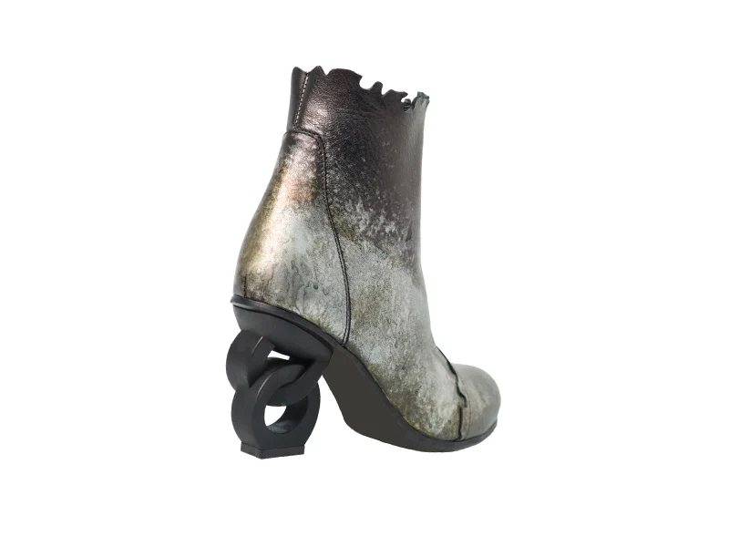 Papucei Ladies Silver Distressed Leather Ankle Boots - Image 4