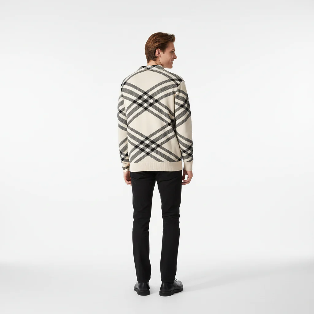Paramount Lattice Knit Polo LS IVORY - Image 3