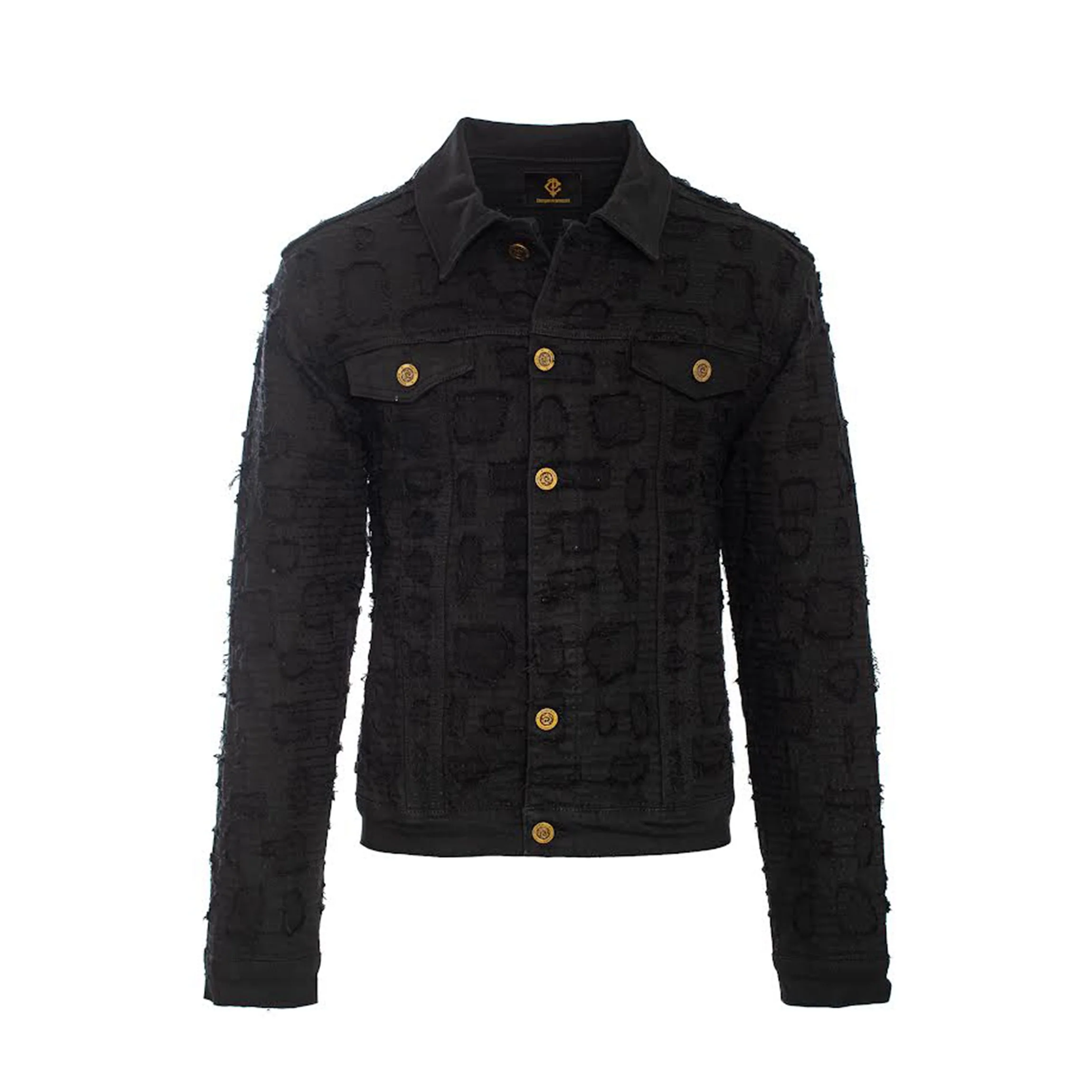 Patchwork Distressed Denim Jacket - CENTURY PENTHOUSE BLACK