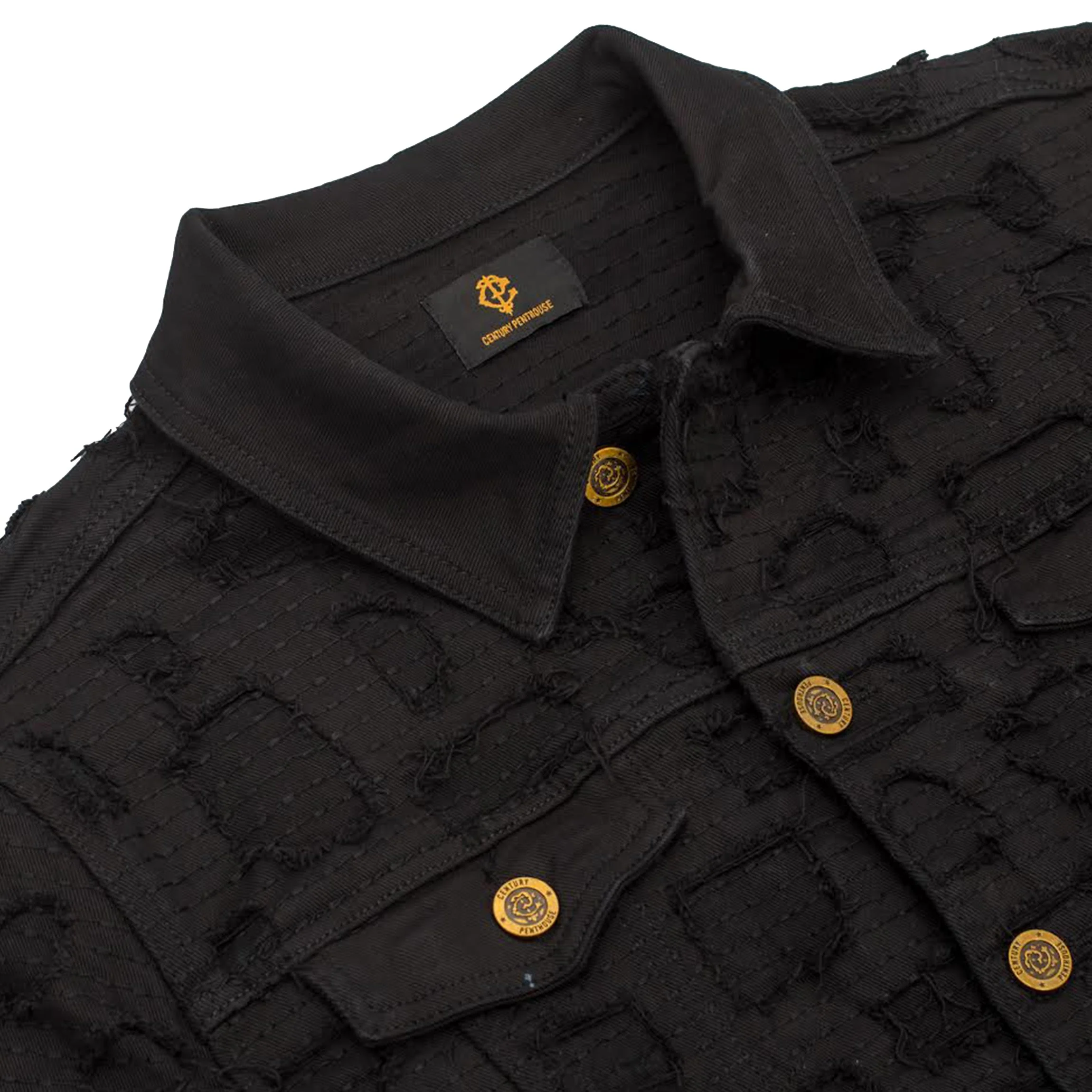 Patchwork Distressed Denim Jacket - CENTURY PENTHOUSE BLACK - Image 4
