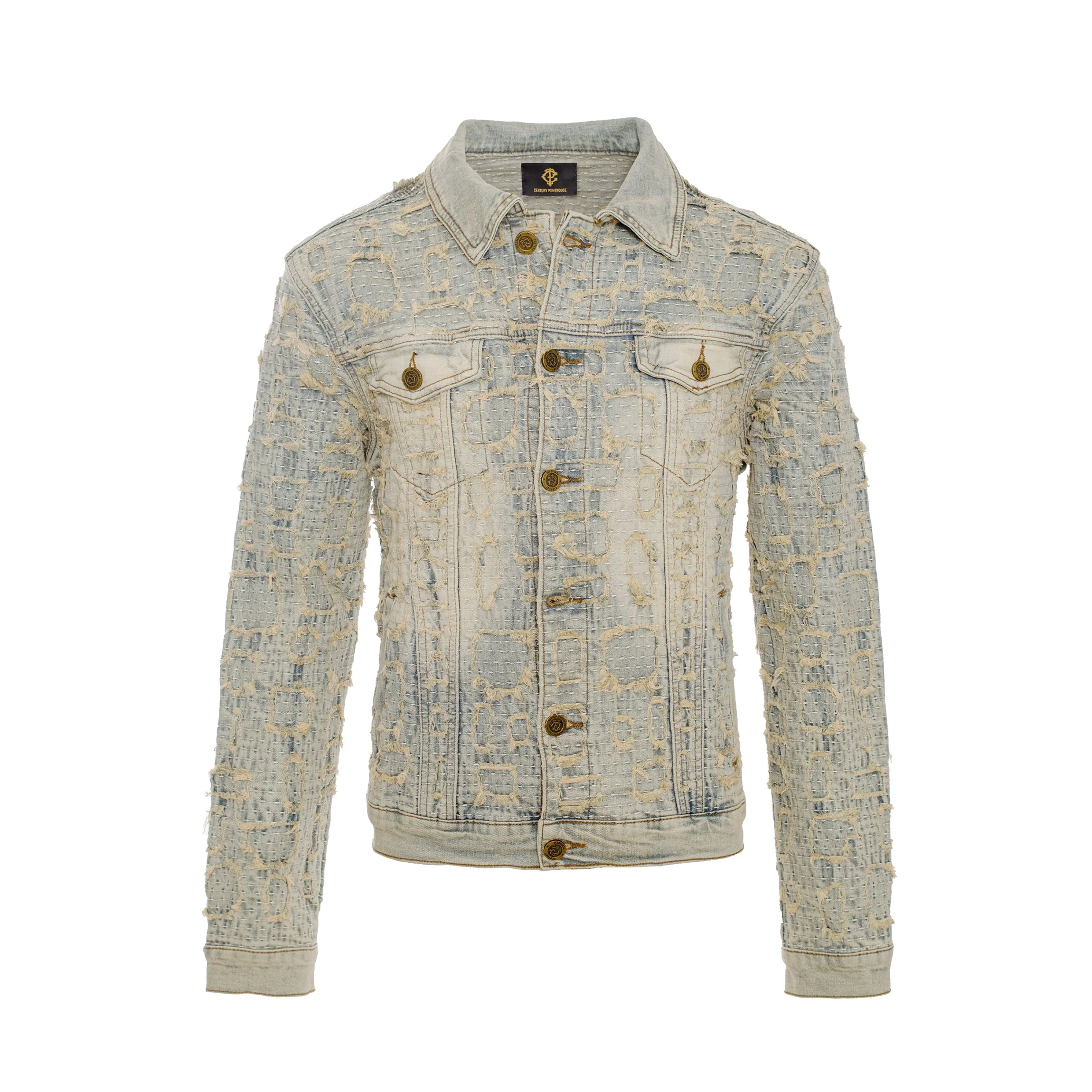 Patchwork Distressed Denim SET - TAN - Image 2