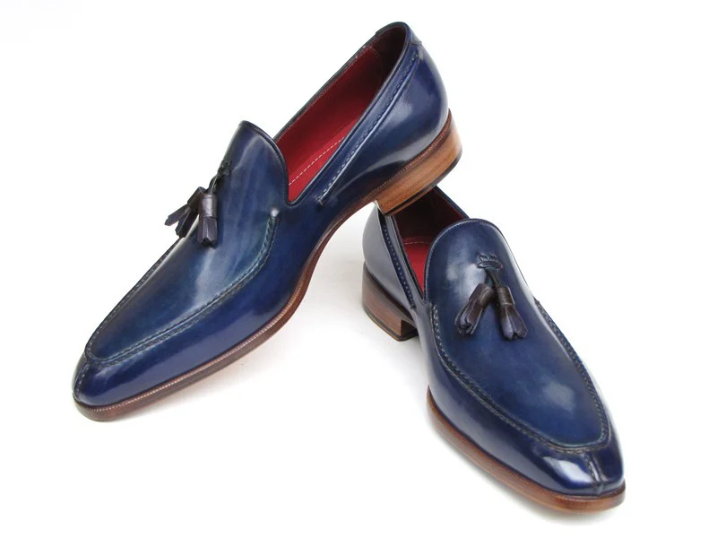 Paul Parkman Blue Hand Painted Leather Tassel Loafer - Image 5