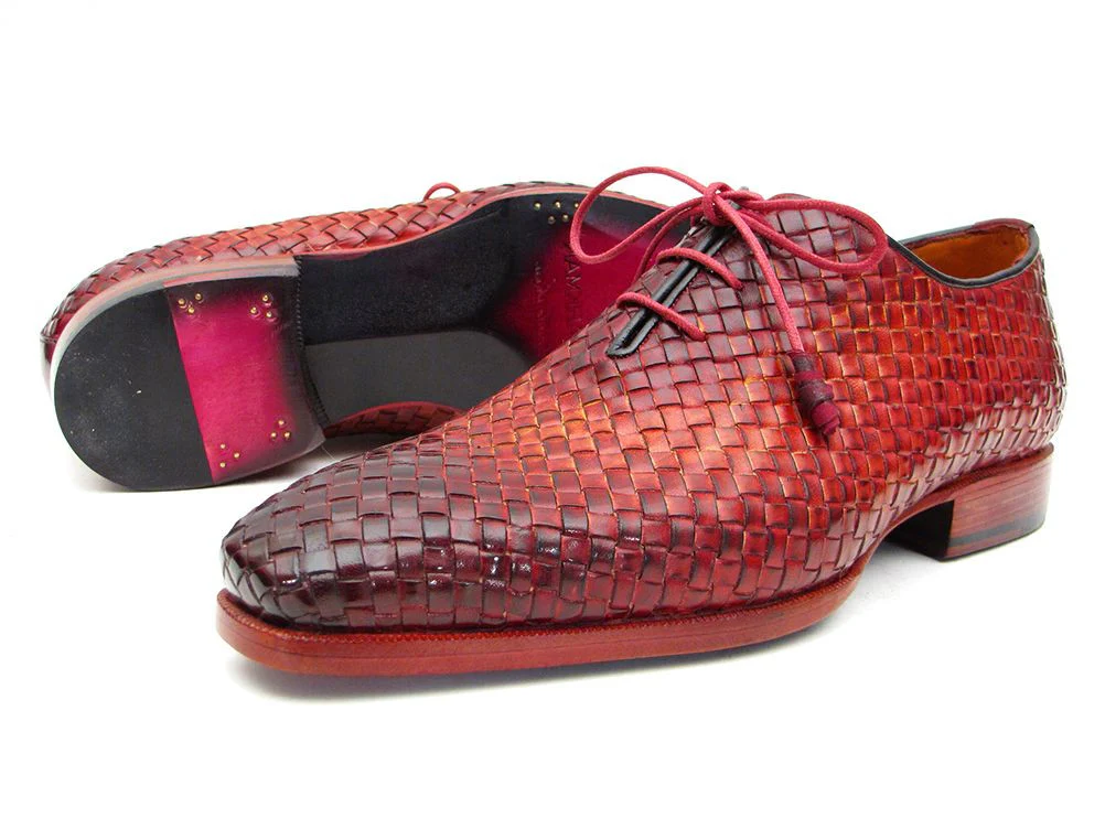 Paul Parkman Bordeaux & Tobacco Woven Leather Oxfords - Image 6