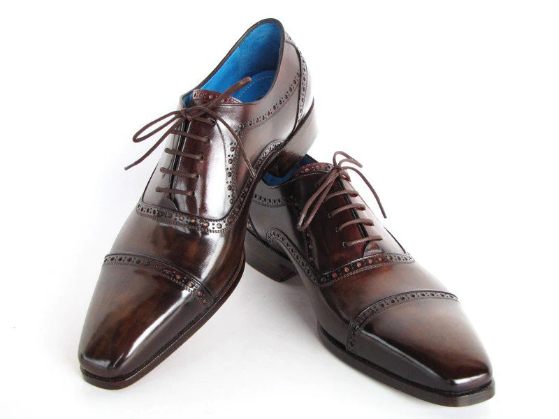 Paul Parkman Captoe Oxfords Anthracite Brown Hand-Painted Leather - Image 2