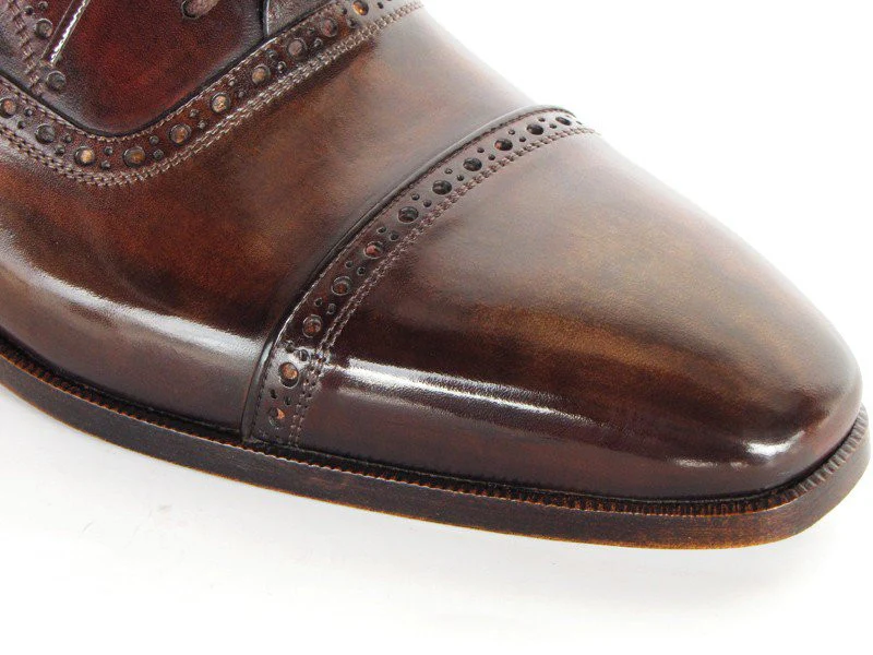 Paul Parkman Captoe Oxfords Anthracite Brown Hand-Painted Leather - Image 5