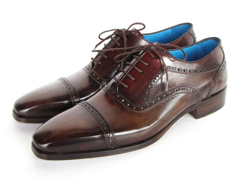 Paul Parkman Captoe Oxfords Anthracite Brown Hand-Painted Leather - Image 6