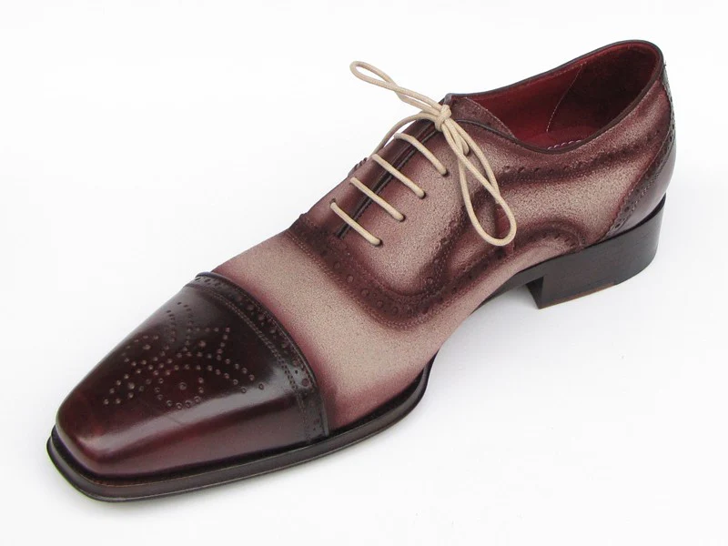 Paul Parkman Captoe Oxfords- Bordeaux/Beige Hand-Painted Suede Upper And Leather Sole - Image 7
