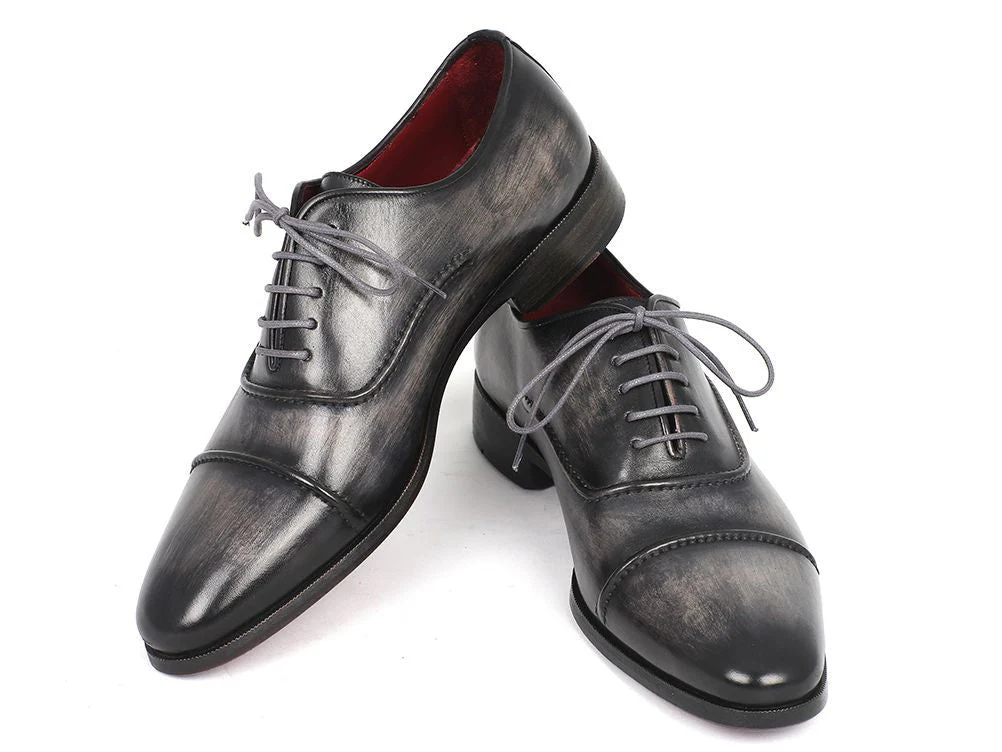 Paul Parkman Captoe Oxfords Gray & Black Hand Painted Shoes - Image 3