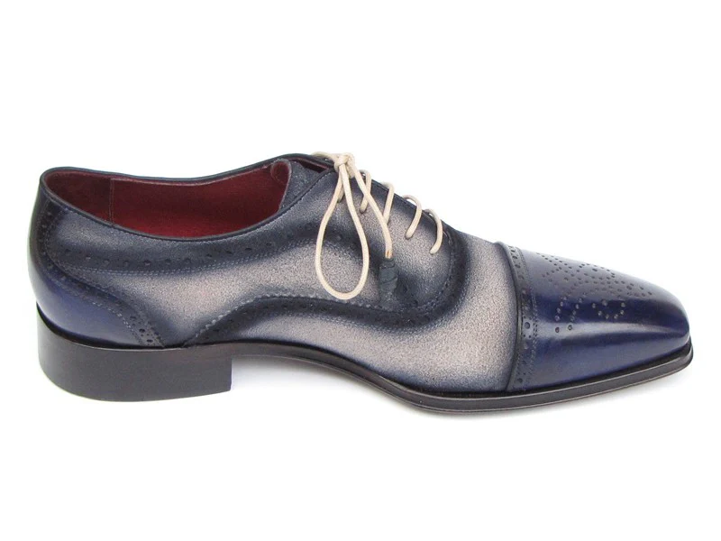 Paul Parkman Captoe Oxfords- Navy/Beige Hand-Painted Suede Upper And Leather Sole - Image 3