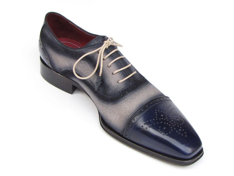 Paul Parkman Captoe Oxfords- Navy/Beige Hand-Painted Suede Upper And Leather Sole - Image 8