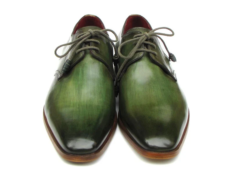 Paul Parkman Green Hand-Painted Derby Shoes Leather Upper & Leather Sole - Image 4