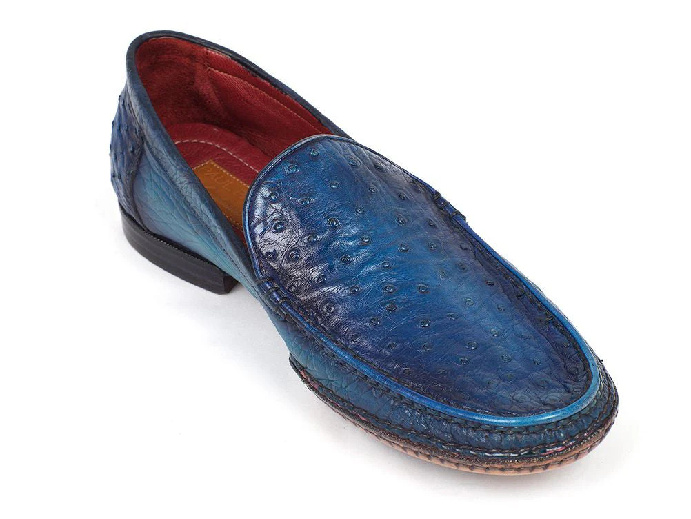 Paul Parkman Men's Blue Genuine Ostrich Opanka Stitched Moccasins - Image 2