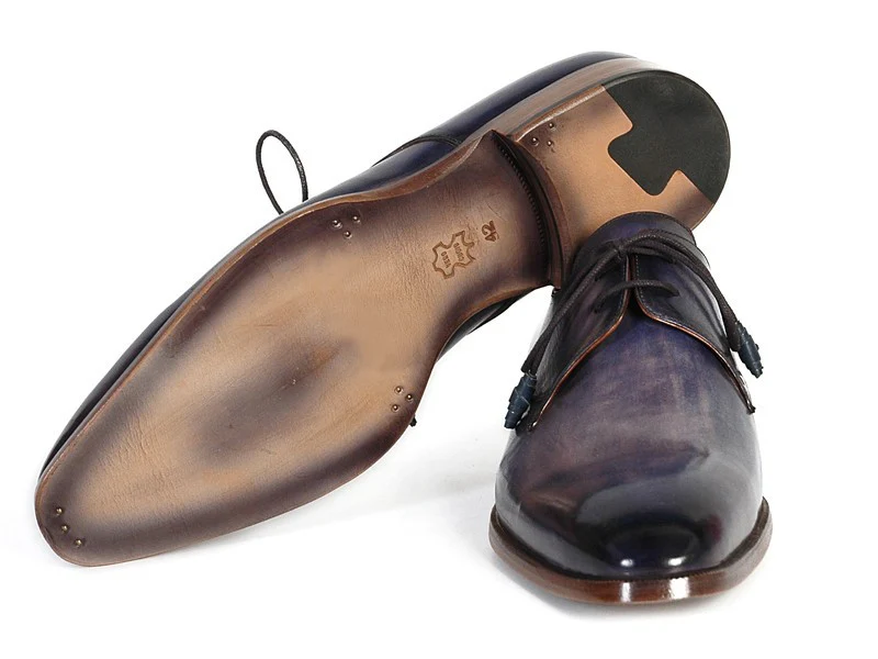 Paul Parkman Men's Blue & Navy Hand-Painted Derby Shoes - Image 5