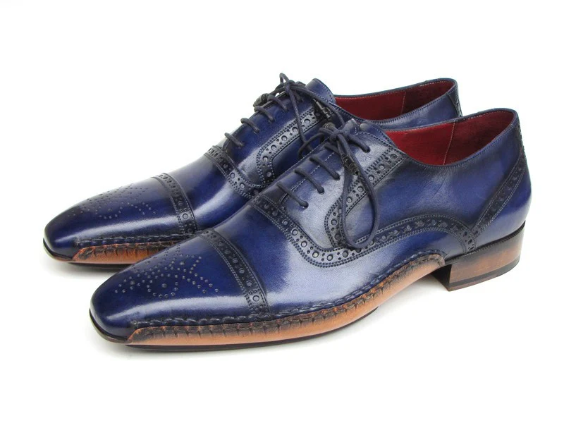 Paul Parkman Men's Captoe Navy Blue Hand Painted Oxfords - Image 6
