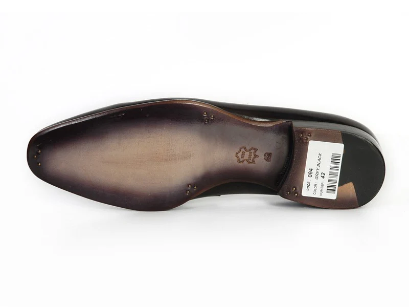Paul Parkman Men's Loafer Black & Gray Hand-Painted Leather Upper With Leather Sole - Image 9