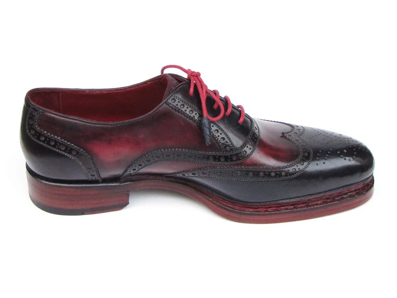 Paul Parkman Men's Triple Leather Sole Wingtip Brogues Navy & Red - Image 2