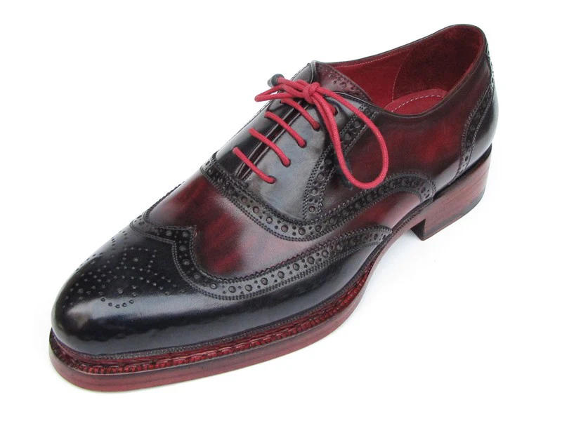 Paul Parkman Men's Triple Leather Sole Wingtip Brogues Navy & Red - Image 3
