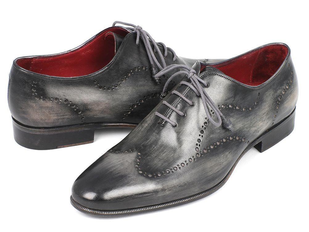 Paul Parkman Wingtip Oxfords Gray & Black Handpainted Calfskin - Image 2