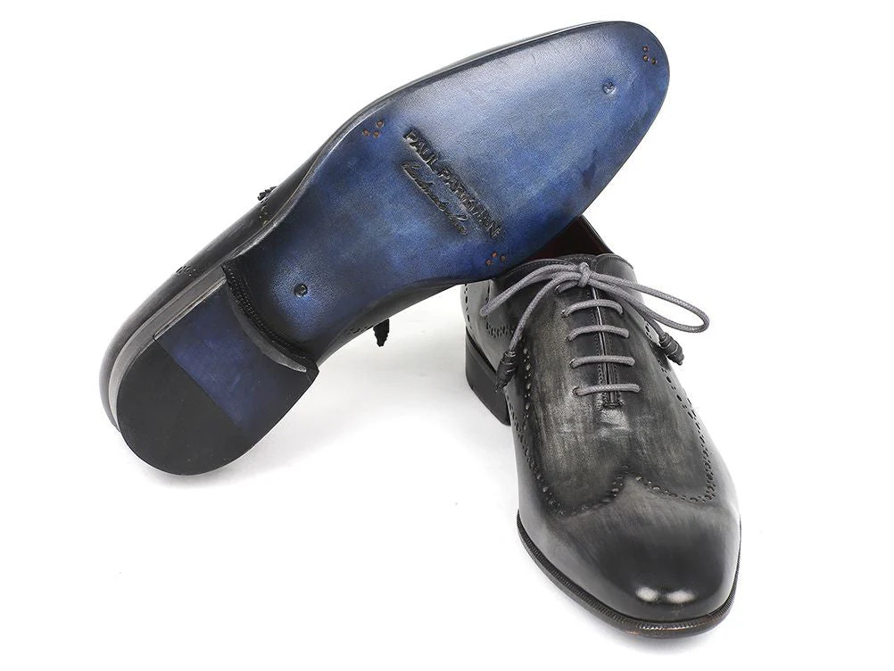 Paul Parkman Wingtip Oxfords Gray & Black Handpainted Calfskin - Image 6