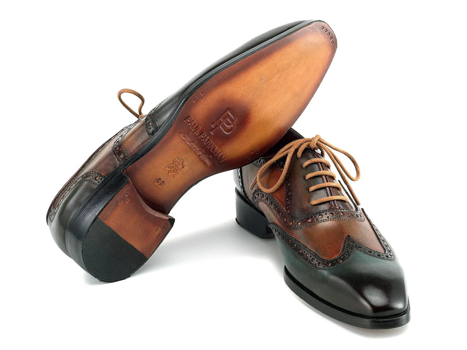 Paul Parkman Wingtip Oxfords Green Hand-painted Calfskin - Image 4