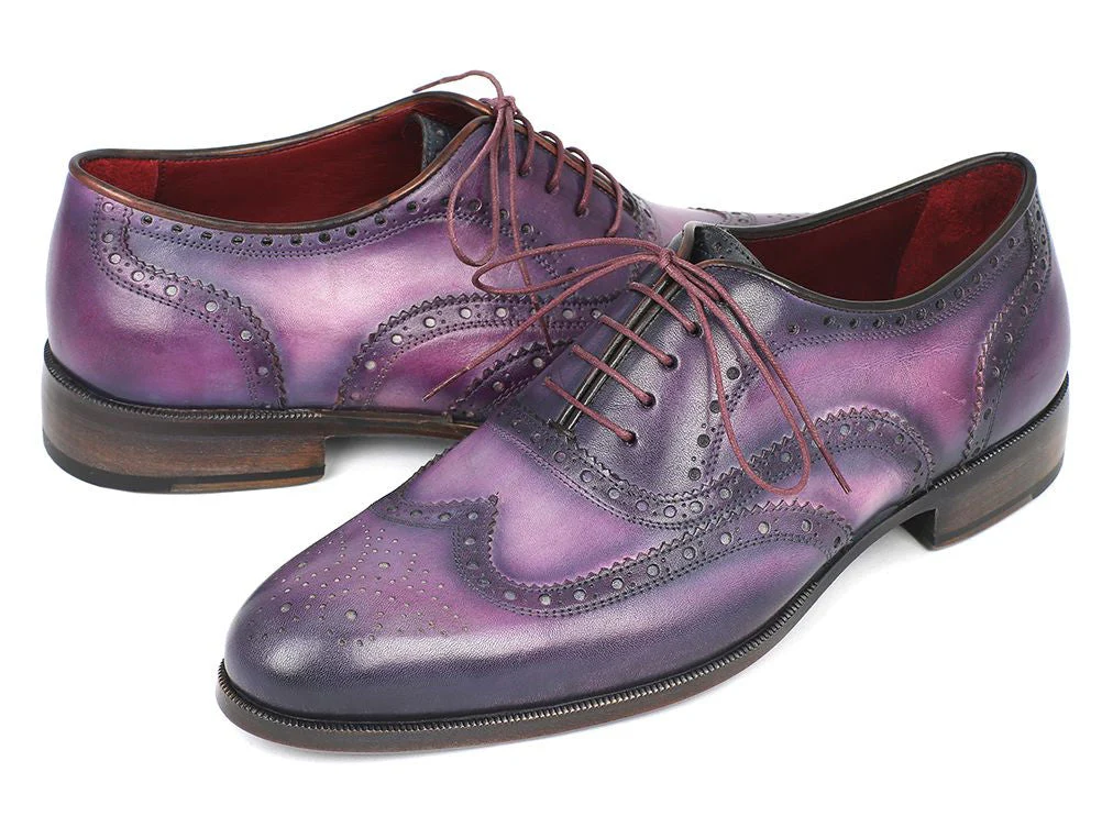 Paul Parkman Wingtip Oxfords Purple & Navy Handpainted Calfskin - Image 3