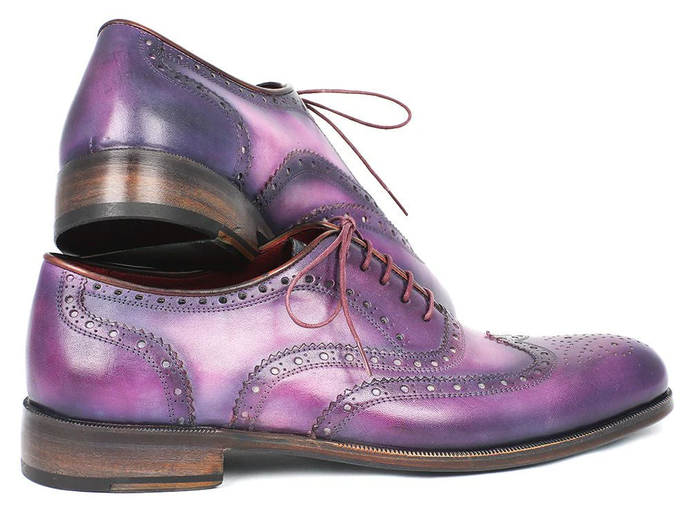 Paul Parkman Wingtip Oxfords Purple & Navy Handpainted Calfskin - Image 4
