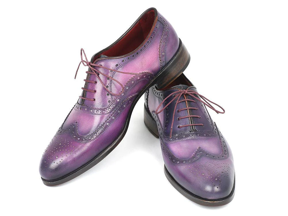 Paul Parkman Wingtip Oxfords Purple & Navy Handpainted Calfskin - Image 5