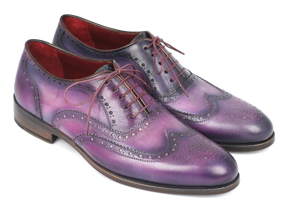 Paul Parkman Wingtip Oxfords Purple & Navy Handpainted Calfskin - Image 6
