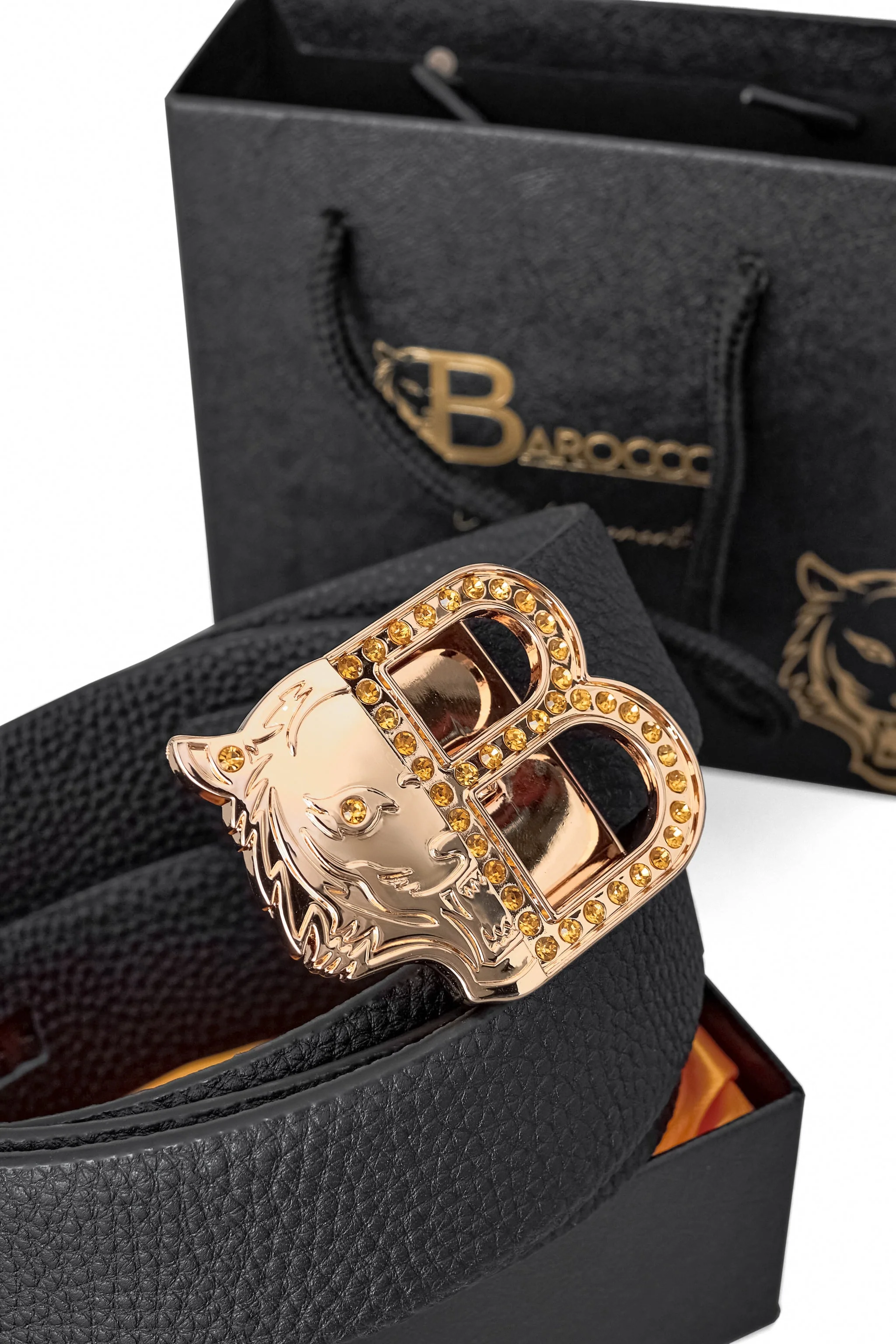 Pebbled Leather Auto BKL Belt – Gold Edition GOLD/BLACK - Image 2